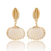 Zinc Alloy Drop Earring, with Shell, stainless steel post pin, gold color plated, fashion jewelry & for woman, 30*45mm 