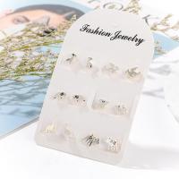 Zinc Alloy Stud Earring Set, stainless steel post pin, silver color plated, 6 pieces & fashion jewelry & for woman 