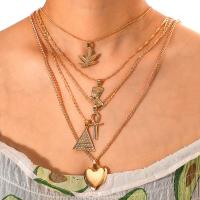 Zinc Alloy Necklace, gold color plated, fashion jewelry & multilayer & for woman 