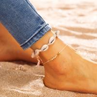Zinc Alloy Anklet, with Cotton Cord & Shell, gold color plated, 2 pieces & fashion jewelry & for woman 