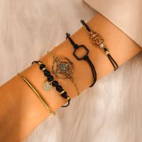Zinc Alloy Bracelet Set, with Glass Beads & Cotton Cord, plated, 5 pieces & for woman & with rhinestone .5 Inch 