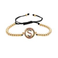 Brass Woven Ball Bracelets, with Nylon Cord, plated, random style & adjustable & micro pave cubic zirconia & for woman .2 Inch 