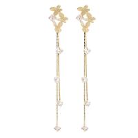 Brass Tassel Earring, micro pave cubic zirconia & for woman, golden 