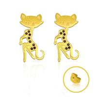 Titanium Steel Stud Earring, with Cubic Zirconia, Fox, 18K gold plated, fashion jewelry & Unisex, 11.5mmx24mm 