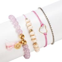 Zinc Alloy Bracelet Set, with Cotton Cord & Acrylic, plated, 4 pieces & fashion jewelry & for woman 