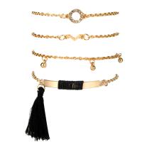 Zinc Alloy Bracelet Set, with Cotton Thread, plated, 4 pieces & for woman & with rhinestone, golden 