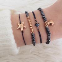 Zinc Alloy Bracelet Set, with Seedbead & leather cord, plated, 4 pieces & for woman, black 