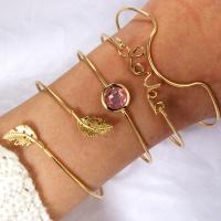 Zinc Alloy Cuff Bangle, plated, 4 pieces & fashion jewelry & for woman & with rhinestone, golden 