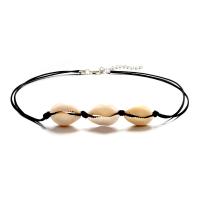Shell Zinc Alloy Necklace, with leather cord & Shell, plated, fashion jewelry & for woman, black .7 Inch 