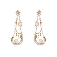 Plastic Pearl Zinc Alloy Earring, with Plastic Pearl, for woman & with rhinestone, golden 