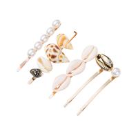 Hair Slide, Zinc Alloy, with Trumpet Shell & Plastic Pearl, 5 pieces & for woman, golden, 5.8cm.5.5cm 