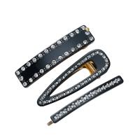 Hair Slide, Zinc Alloy, with Resin, for woman & with rhinestone, black 