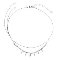 Harz Messing Halskette, mit Verlängerungskettchen von 6.2cm, für Frau & mit Strass, Silberfarbe, Länge:ca. 13.5 ZollInch, verkauft von Strang