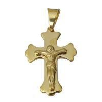 Colgantes de Cruces de acero inoxidable, Cruz del crucifijo, chapado en color dorado, Joya cristiana, 25.5x36.5x5mm, agujero:aproximado 5.5x9mm, Vendido por UD