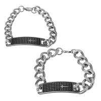 Stainless Steel Couple Bracelet, curb chain original color Approx 8 Inch, Approx 9 Inch 