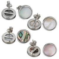 Brass Stud Earring, with White Shell & Abalone Shell, silver color plated & for woman, 12mm 