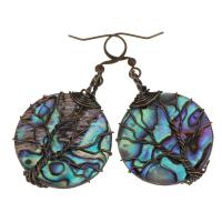 Brass Drop Earring, with Abalone Shell, antique copper color plated, for woman, 49mm 