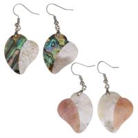 Brass Drop Earring, with Pink Shell & White Shell & Abalone Shell, Heart, silver color plated & for woman, 51mm 