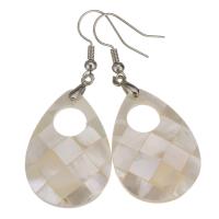 Brass Drop Earring, with White Shell, silver color plated, for woman, 52mm 