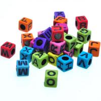 Acrylic Jewelry Beads, Square, with letter pattern, mixed colors Approx 