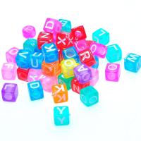 Painted Acrylic Beads, Square, with letter pattern, mixed colors Approx 3mm, Approx 