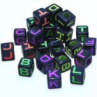 Painted Acrylic Beads, Square, with letter pattern, mixed colors Approx 3.5mm, Approx 