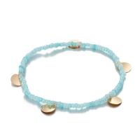 Seedbead bracelet de cheville, avec alliage de zinc, Placage de couleur d'or, Style bohème & pour femme, bleu Environ 8.6 pouce, Vendu par brin