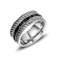Titanium Steel Finger Ring, punk style & for man & with rhinestone, 9mm 