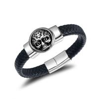 Titanium Steel Bracelet, with PU Leather, fashion jewelry & for man, 25.5mmx11.4mm .2 Inch 