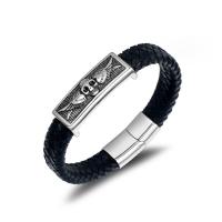 Titanium Steel Bracelet, with PU Leather, punk style & for man, 15.4mmx12.7mm .2 Inch 
