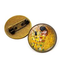 Zinc Alloy Jewelry Brooch, with Glass Gemstone, antique bronze color plated, time gem jewelry & Unisex 25mm 