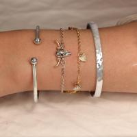 Zinc Alloy Bracelet Set, cuff bangle & bracelet, plated, 4 pieces & fashion jewelry & for woman, silver color 