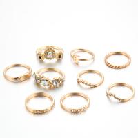 Zinc Set anillo de aleación, aleación de zinc, chapado en color dorado, nueve piezas & Joyería & para mujer & con diamantes de imitación, Vendido por Set