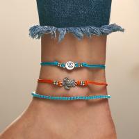 Zinc Alloy Anklet, with Seedbead & Cotton Cord, plated, three pieces & fashion jewelry & for woman 