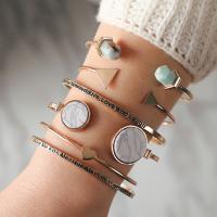 Zinc Alloy Cuff Bangle, with turquoise, plated, 6 pieces & fashion jewelry & for woman, golden 