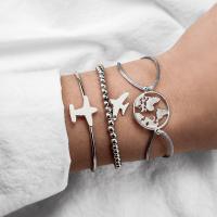 Zinc Alloy Bracelet Set, cuff bangle & bracelet, with Cotton Cord, plated, three pieces & for woman, silver color 