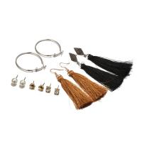 Zinklegierung Ohrring-Set, mit Baumwollfaden & Kunststoff Perlen, plattiert, 6 Stück & für Frau & mit Strass, verkauft von setzen