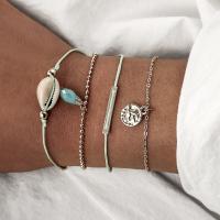 Fashion Zinc Alloy Bracelets, with Glass Beads & Cotton Cord & Shell, plated, 4 pieces & fashion jewelry & for woman 