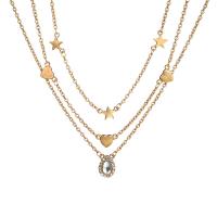 Zinc Alloy Necklace, gold color plated, three layers & fashion jewelry & for woman & with rhinestone 