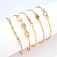 Zinc Alloy Bracelet Set, plated, 5 pieces & fashion jewelry & for woman & with rhinestone, golden 