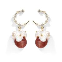 Freshwater Pearl Brass Earring, with Freshwater Pearl & Resin, fashion jewelry & micro pave cubic zirconia & for woman 