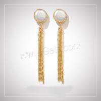 Brass Tassel Earring, with Freshwater Pearl, fashion jewelry & for woman, golden 
