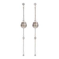 Brass Tassel Earring, with Plastic Pearl, fashion jewelry & micro pave cubic zirconia & for woman, silver color 