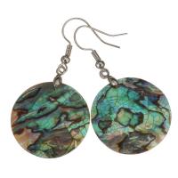 Brass Drop Earring, with Abalone Shell, Flat Round, silver color plated, for woman, 47mm,25mm 