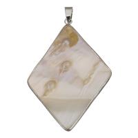 Brass Jewelry Pendants, with White Shell, Rhombus, silver color plated Approx 