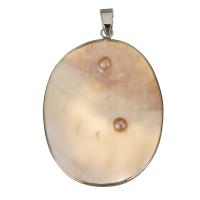 Brass Jewelry Pendants, with White Shell, silver color plated Approx 