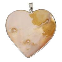 Brass Heart Pendants, with White Shell, silver color plated Approx 