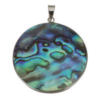 Brass Jewelry Pendants, with Abalone Shell, Flat Round, silver color plated Approx 