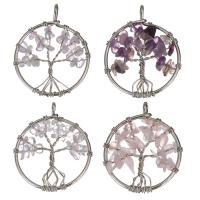 Gemstone Brass Pendants, with Gemstone, silver color plated Approx 