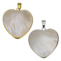 Brass Heart Pendants, with White Shell, plated Approx 